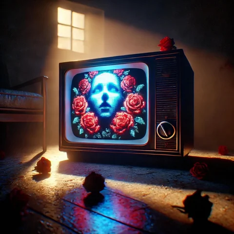 Vices (Bash Explode Remix) by New Million cover artwork: an old television with a blue face and red roses